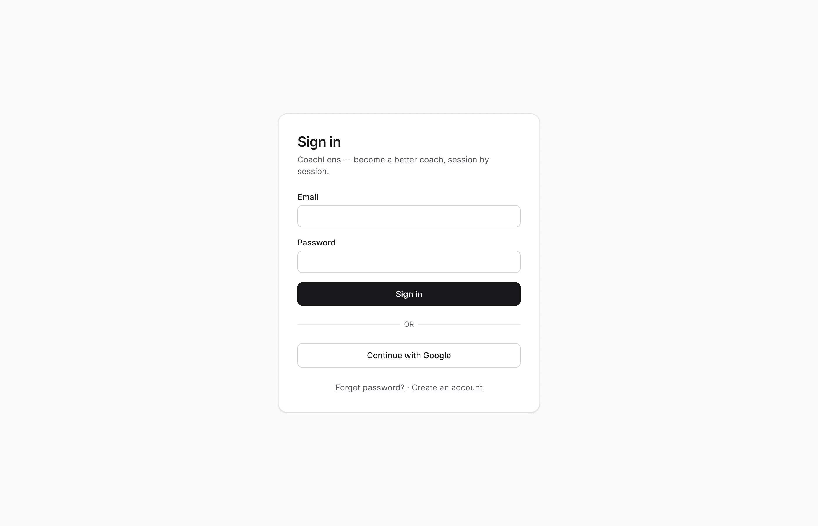 The CoachLens sign-in page