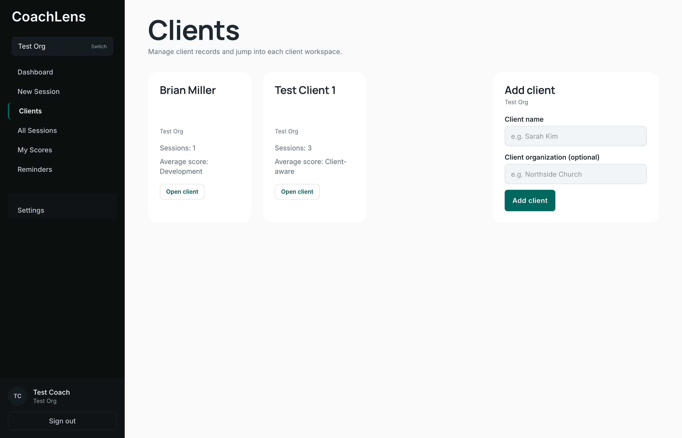 The Clients page