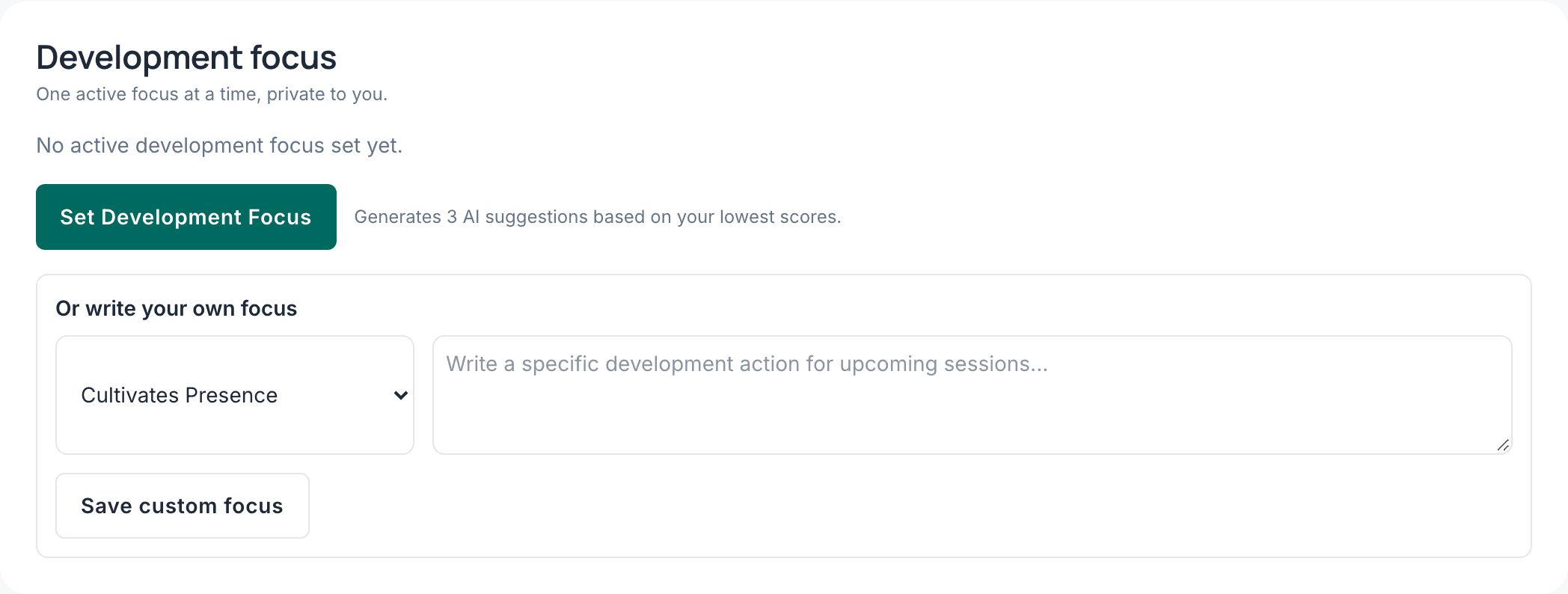 The Development focus card on My Scores