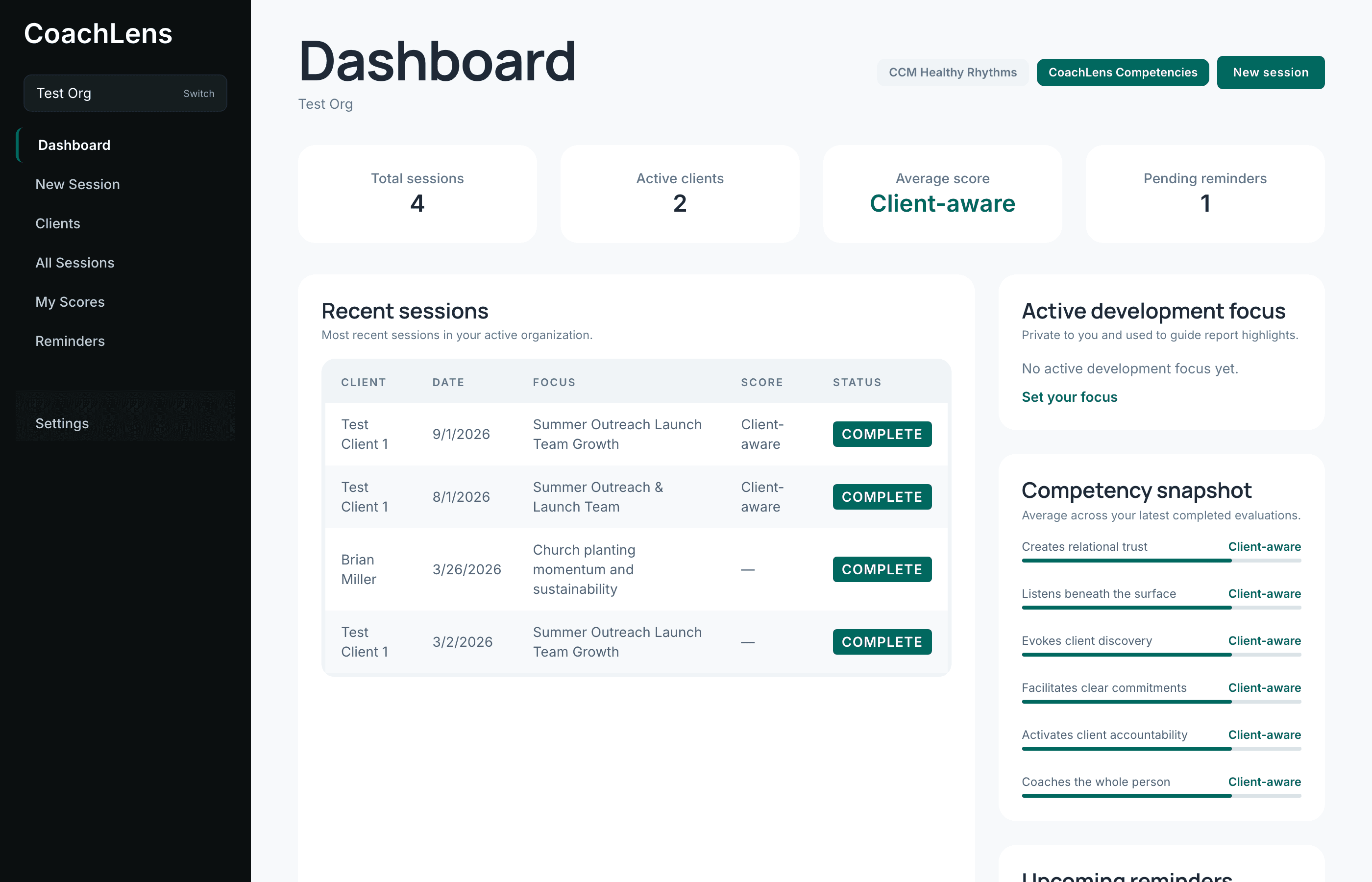 The dashboard, full window