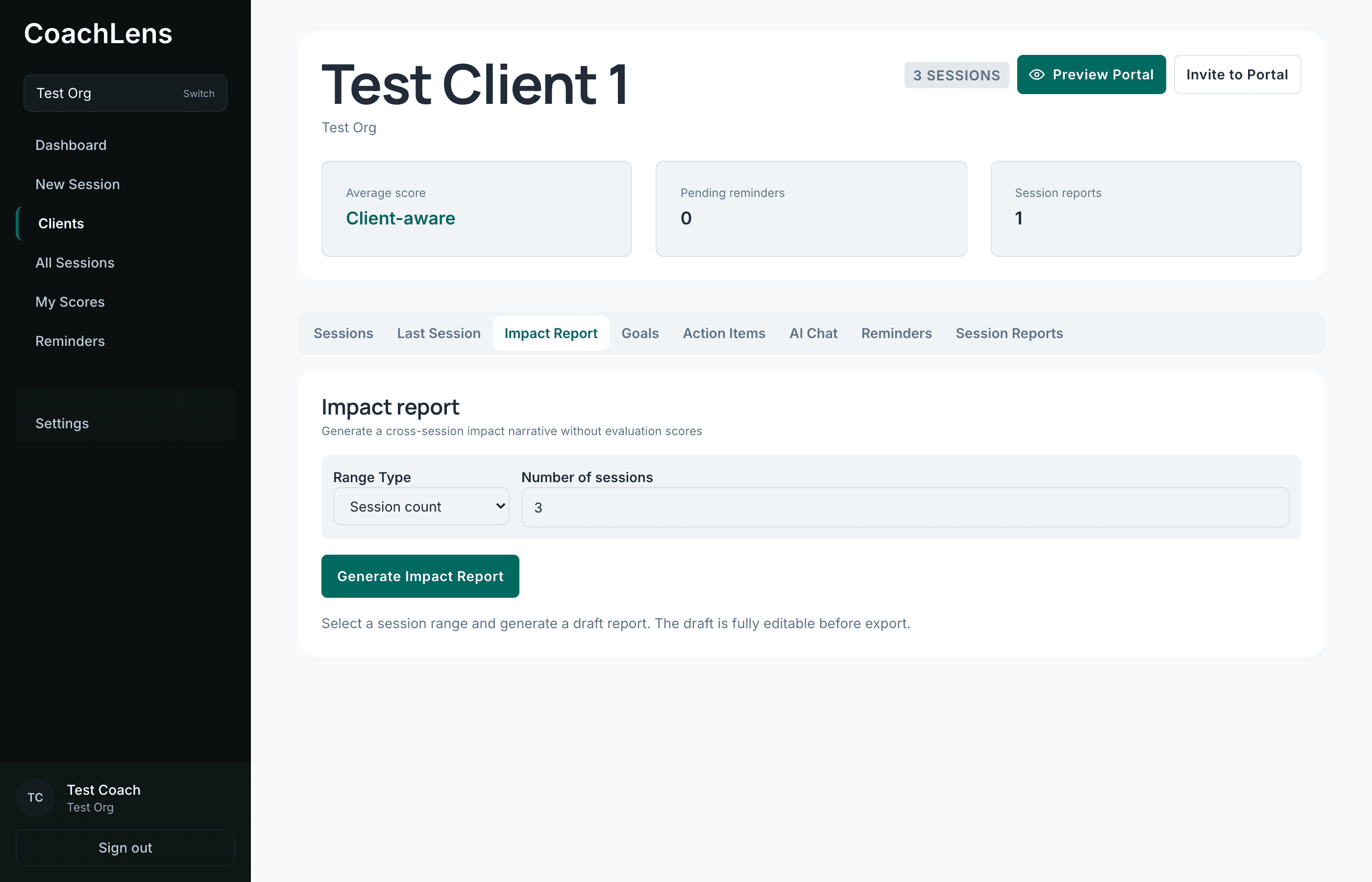 The Impact Report tab with range options